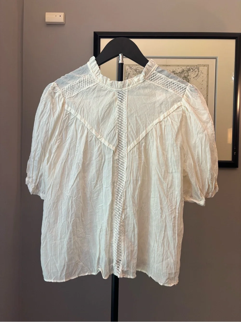 Zara Women's White Lace-Trim Puff Sleeve Blouse - Picture 1 of 4